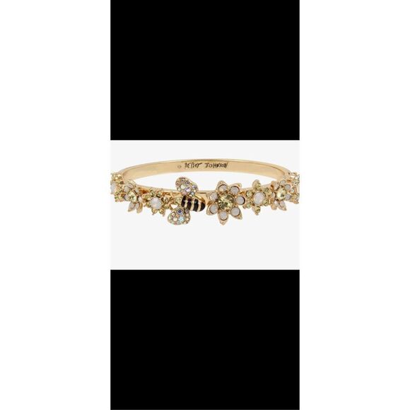 Betsey Johnson Jewelry - Betsey Johnson bumblebee gold hinged bracelet with embellished ￼flowers and an a